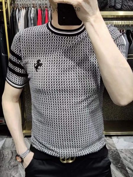

designer bb r t shirt and polo shirt d66 men's spring autumn war horse knitted short sleeved round neck t-shirt tube section sweater sl, White;black