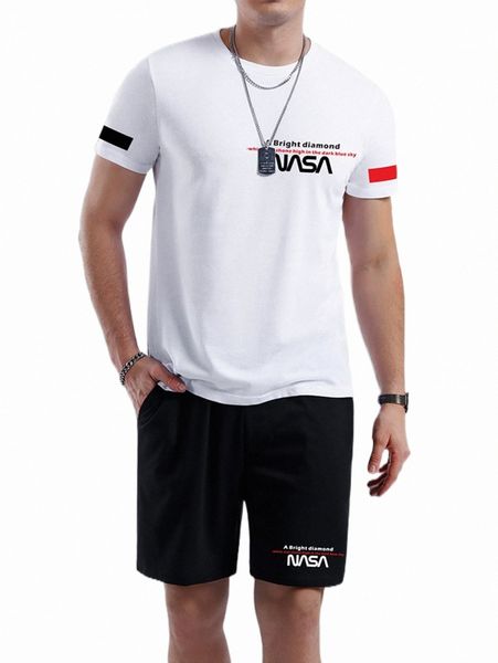 

men letter graphic tee & shorts p8mr#, Gray