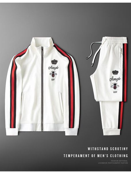 

men's tracksuits men's tracksuits white striped sports and leisure suit vertical collar jacket beam foot slim pants trend wild lit, Gray