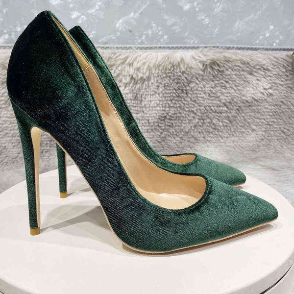 

elegant dark green velvet womens shoes 8cm 10cm 12cmnarrow shoes thin high classic party and office t220730, Black