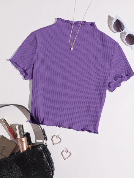 

lettuce edge rib-knit tee o0b3#, White