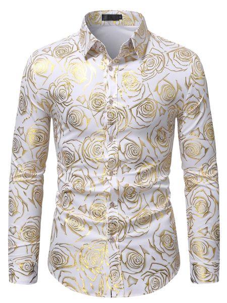 

men golden rose print shirt f3vb#, White;black