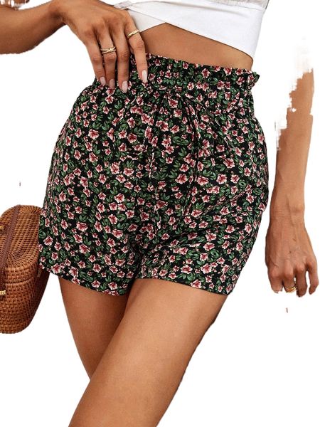 

ditsy floral print paperbag waist shorts j1xa#, White;black