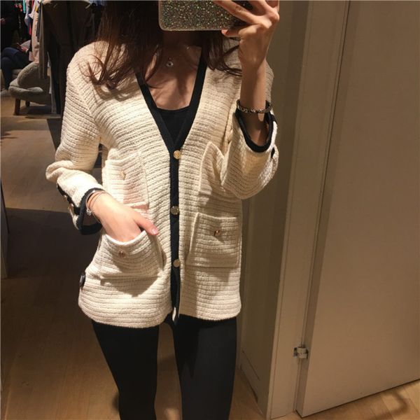 

women's jackets m family autumn and winter small fragrance pocket design large v-neck medium long slim fit jacket, Black;brown