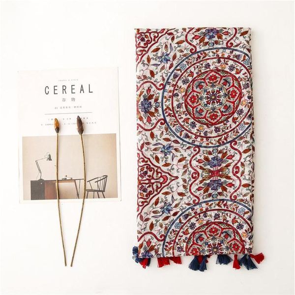 

fashion rattan and leaf print cotton tassel scarf women spring summer thin light beach cover up hijabs headwear scarves220r, Blue;gray