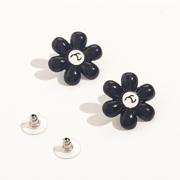 

luxury brand designers letters ear stud black sunflower stainless steel geometric famous women steel seal print earri2995, Golden;silver
