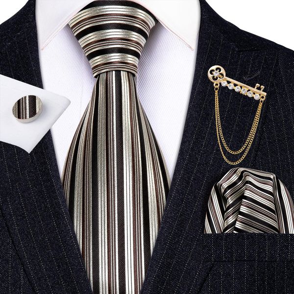 

fashion designer gold striped men tie brooches silk handkerchief set neck for groom business, Blue;purple