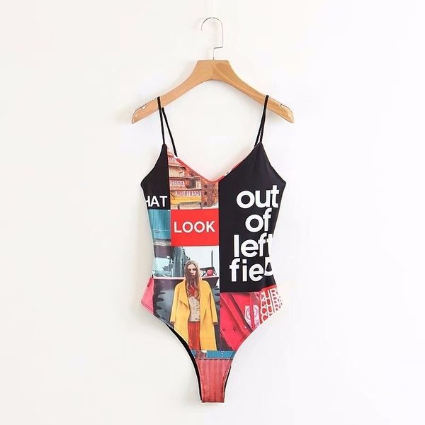 

stylish body for women summer overalls v neck bodysuit print rompers jumpsuit y200401, Black;white
