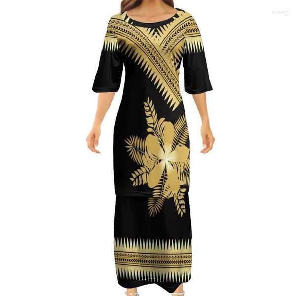 Casual Kleider Sommer Ethnischen Stil Polynesian Tribal Oansatz Puletasi Frauen Kleid Halbe Hülse Top Rock Zwei Stück Set Damen KleiderCasual