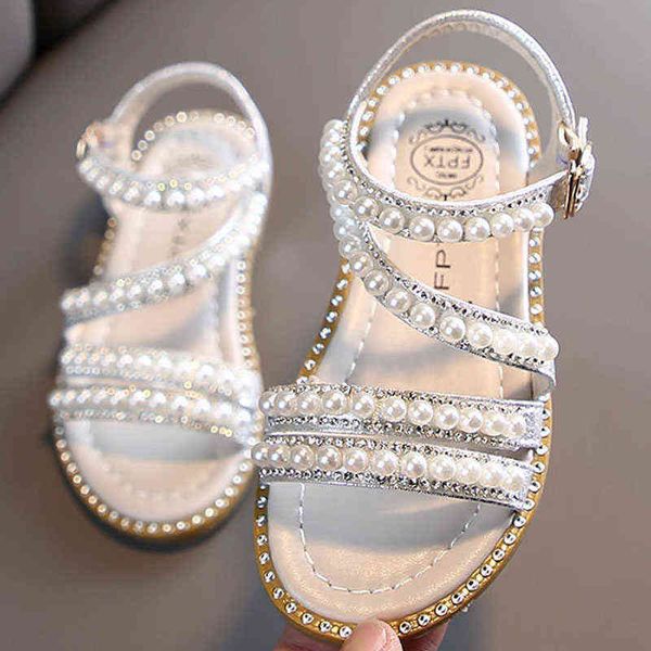 

girls sandals rhinestone pearl sandal summer shoes kids designer shoes childrens sandals open toe soft shoes 2021 luxury brand g220512, Black;red