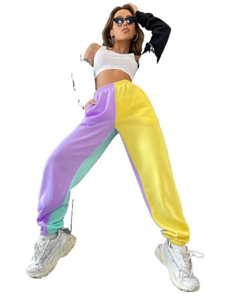 

colorblock slant pocket sweatpants u4uv#, Black;white