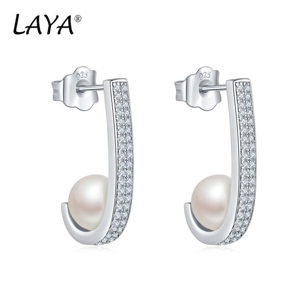 

laya 925 sterling silver stud earrings for women aaaaa zirconium shell pearl wedding fashion luxury classic jewelry, Golden;silver