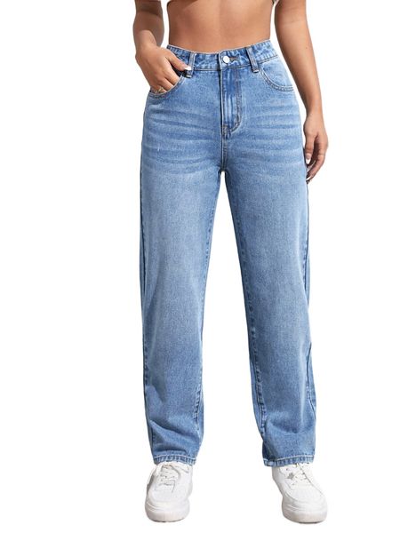 

light washed high waist jeans m7s4#, Blue