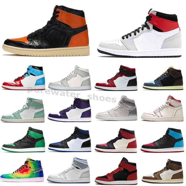 

men j balvin x jumpman 1 high og university blue sports shoes 1s colores vibras dye pine hyper royal pink women sneakers silver toe q17, Black