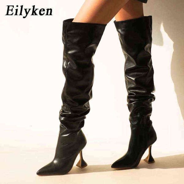 

boots eilyken fashion nightclub stripper over knee pleated pu leather strange high heels punch shoe zip ladies shoes 220805, Black