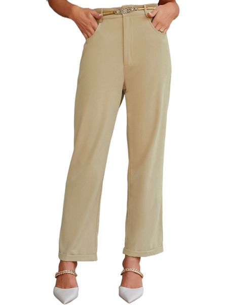 

slant pocket straight leg pants without belt u5px#, Black;white