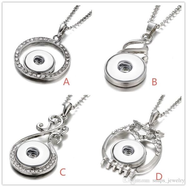 Nuovi stili Collana con bottone a pressione Collana con strass Goccia d'acqua Gufo 18MM Ginger Snaps Bottoni Collane per gioielli da donna