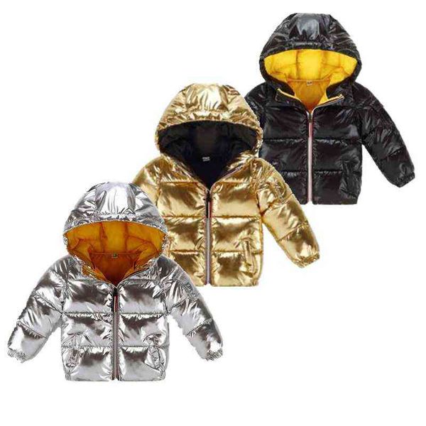 2022 Новая модная зимняя деть в хлопке с капюшоном для мальчиков и девочек детская одежда для детской одежды серебряная хлеб толстая хлопковая куртка J220718