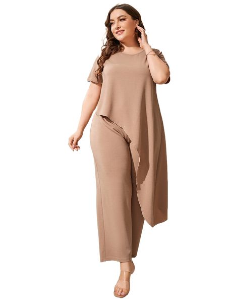 

plus asymmetrical hem & wide leg pants p8ew#, Black