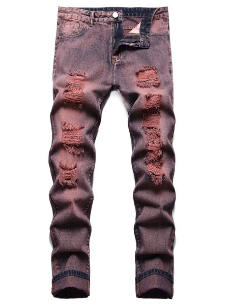 

men ripped straight leg jeans n0w7#, Blue