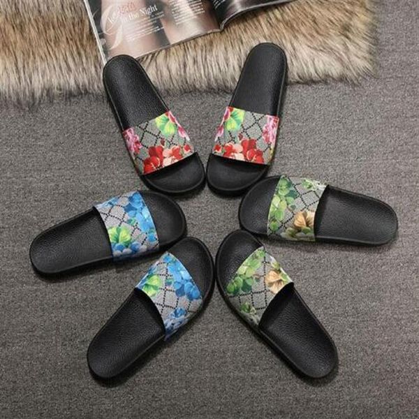 

men women sandals designer shoes luxury slide summer fashion wide flat slippery sandals slipper flip flop size 35-46 flower box2337, Black