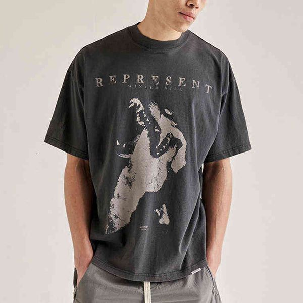 

print wolf washed old short sleeve t-shirt trend loose street versatile lovers half men, White;black