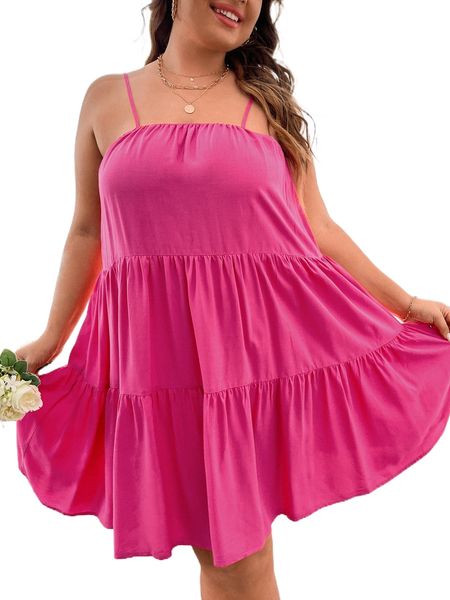 

plus ruffle hem cami dress t6nm#, Black