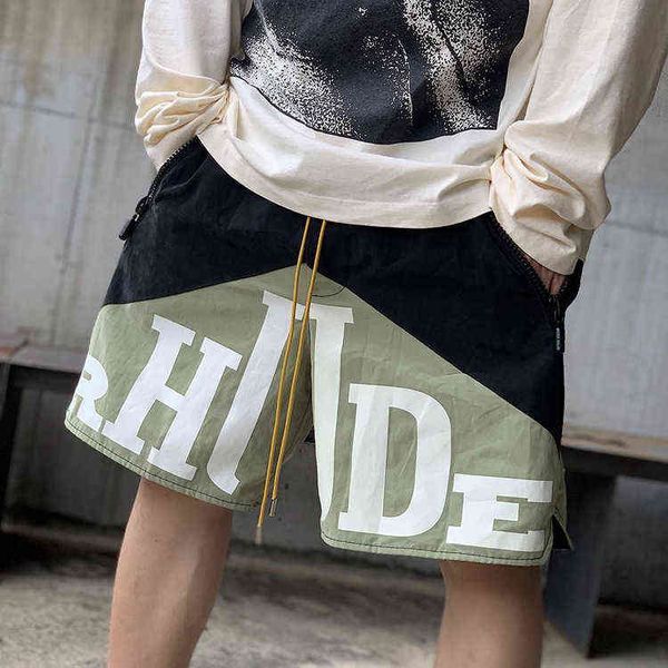 

fashion brand designer shorts trendy rhude drawstring shorts letter printed contrast stitching beach sports men's, White;black