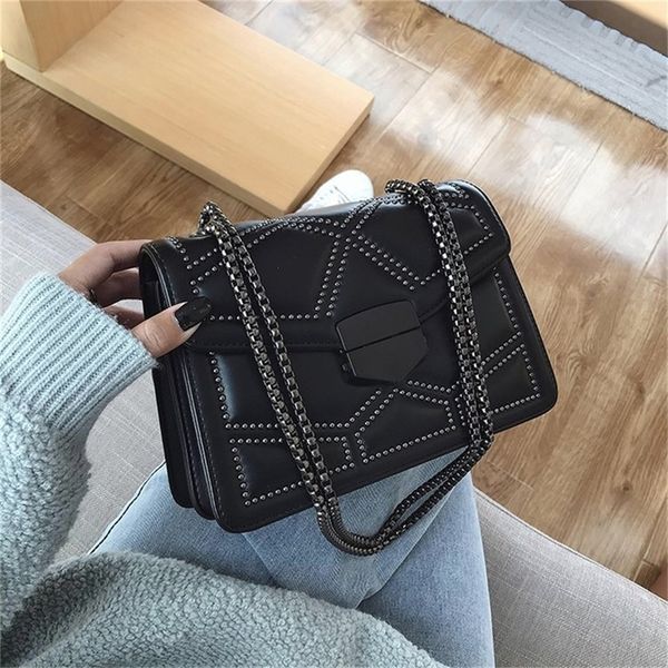

female new chain single messenger fashion small square trend solid color buckle rivet clearance outlet sale
