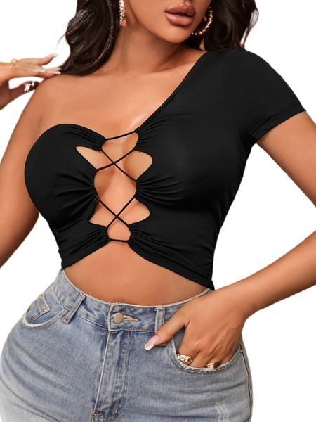 

sxy lace up one shoulder g8ib#, White