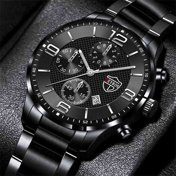 

reloj hombre luxury business men s stainless steel quartz wrist male leather calendar luminous clock relogio masculino y220707, Slivery;brown