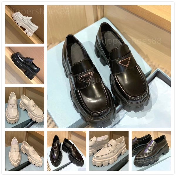 

designer loafer dress shoes womens chunky monolith brushed leather loafers slip on mules square toe casual shoe black white flatform flats b