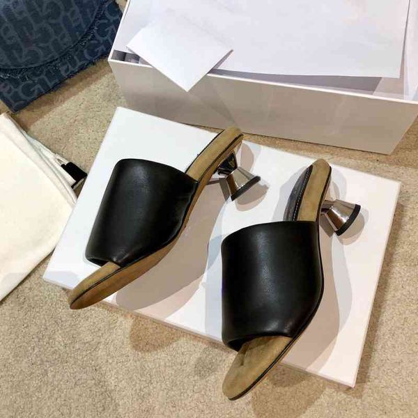 

leather slippers women's modern slippers summer shoes open strange style series, Black