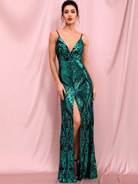 

love&lemonade backless split thigh sequin prom dress 12ho#, Black;gray