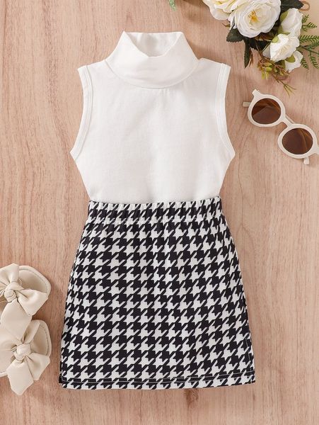 

little girl's high neck vest and chiffon print skirt she, White