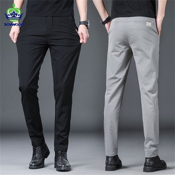 

men's pants summer mens stretch slim fit elastic waist formal business classic korean thin casual trousers male black gray 28 38 220826