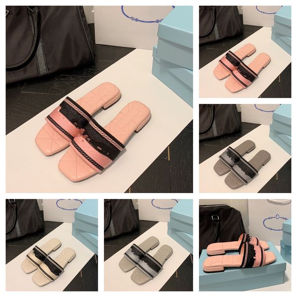 

2022 new p designer women leather sole sandal flat slipper fashion summer heel slippers slides flip flops mule ladies daily commuting sandal, Black