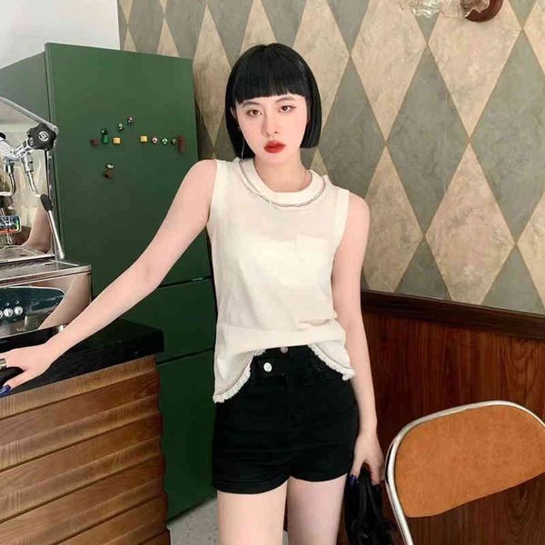 

women's tanks & camis tb vest ultra-fine wool knitted versatile round neck contrast color aging inner and outer y652, White