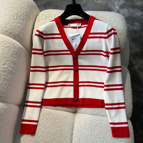 

women's sweaters designer little bee letter embroidered striped knitted cardigan 22 autumn new v-neck fashionable age reducing zyuc, White;black