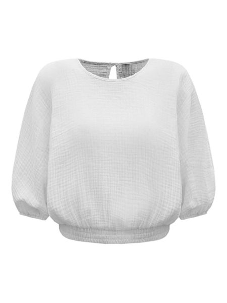 

lantern sleeve keyhole back blouse t85x#, White