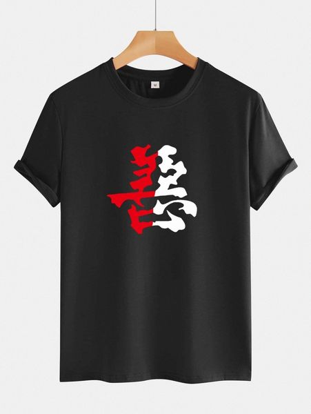 

extended sizes men chinese letter graphic tee f0m1#, White;black