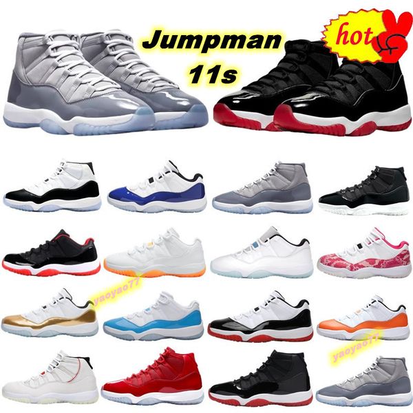 

cool grey 11 11s mens basketball shoes 25th anniversary low legend university blue white bred concord cap and gown men women sneakers, Black