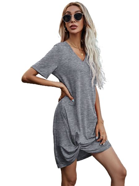 

twist front tee dress u8l8#, Black;gray