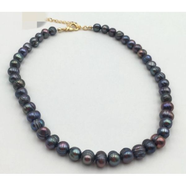 

11-12 mm natural baroque tahitian pearl black pearl necklace 18, Silver
