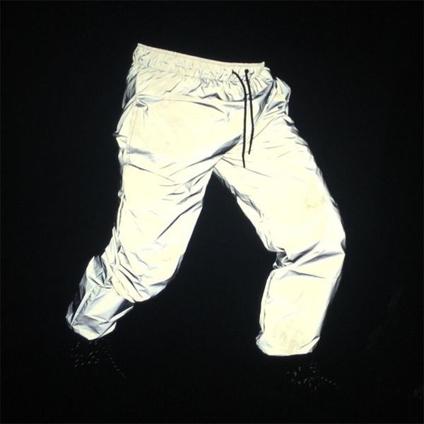 

brand mens trousers reflective pants fluorescent hip hop casual sports night light joggers streetswear sweatpants 220621, Black