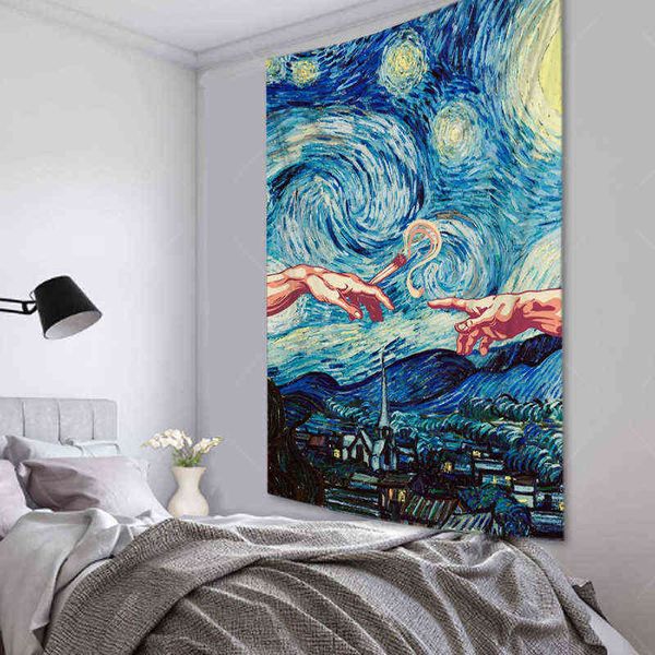 Домашний декор Ван Гог Импрессионистский Арт Принт разбросал пляжный коврик на стену, подвесная спальня гостиная фоновая ткань Tapiz J220804