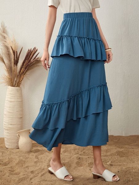 

solid layered hem skirt a9uz#, Black