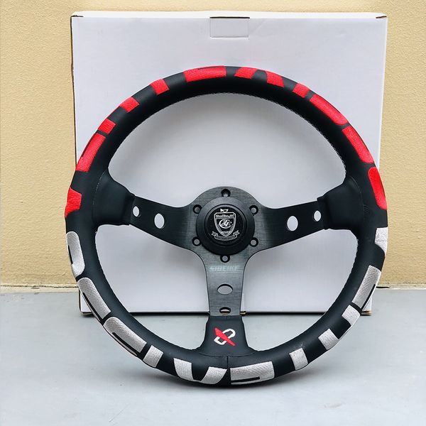 

jdm 13inch red embroidery vertex steering wheel leather drift sport universal