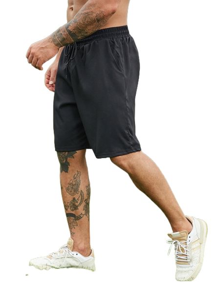 

extended sizes men solid slant pocket drawstring waist shorts 06wk#, White;black