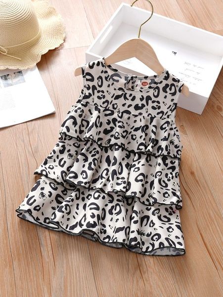 

toddler girls allover print sleeveless layered blouse she, White;black